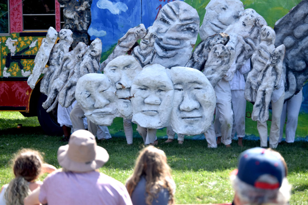 Bread and Puppet Theater's "Diagonal Life Circus" at Cambridge Common, Aug. 31, 2019. (Greg Cook)