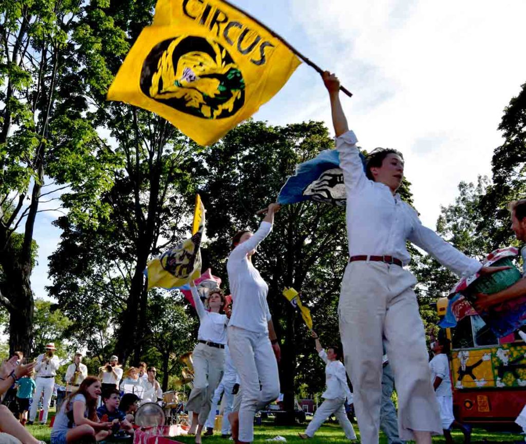 Bread and Puppet Theater's "Diagonal Life Circus" at Cambridge Common, Aug. 31, 2019. (Greg Cook)