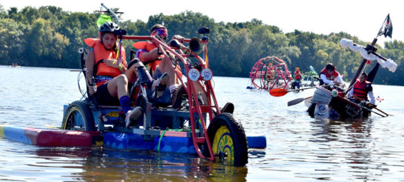The Lowell Kinetic Sculpture Race course includes 100 yards of the Merrimack River, Sept. 21, 2019. (Greg Cook photo)