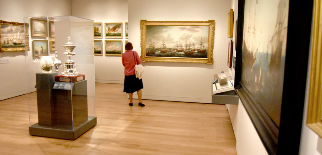 Maritime galleries in the Peabody Essex Museum’s new wing, Salem, Sept. 25, 2019. (Greg Cook photo)