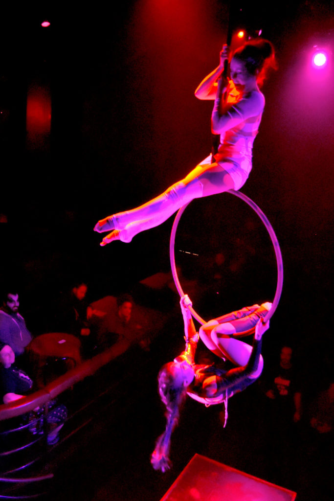Boston Circus Guild rehearses "Cirque of the Dead" at Oberon, Cambridge, Oct. 16, 2019. (Greg Cook photo)