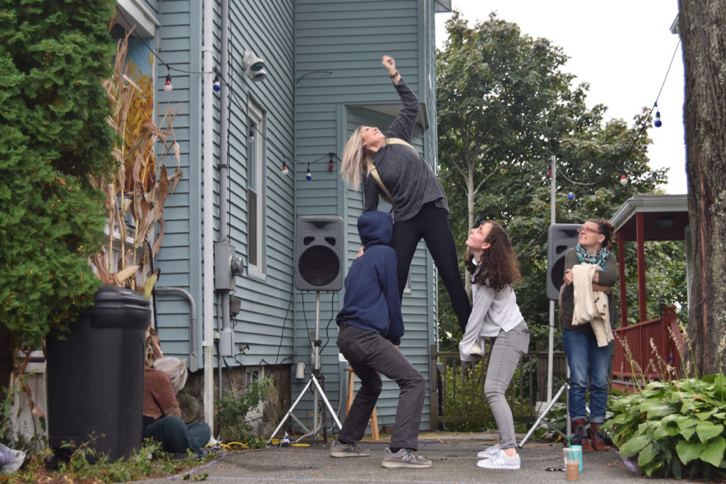 Monkeyhouse dance troupe performs "8 Feet" in Malden, Oct. 6, 2019. (Greg Cook photo)