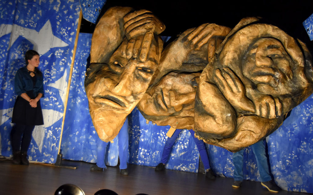 Bread and Puppet Theater performed "Diagonal Life: Theory and Praxis" at First Church in Cambridge, Nov. 7, 2019. (Greg Cook photo)