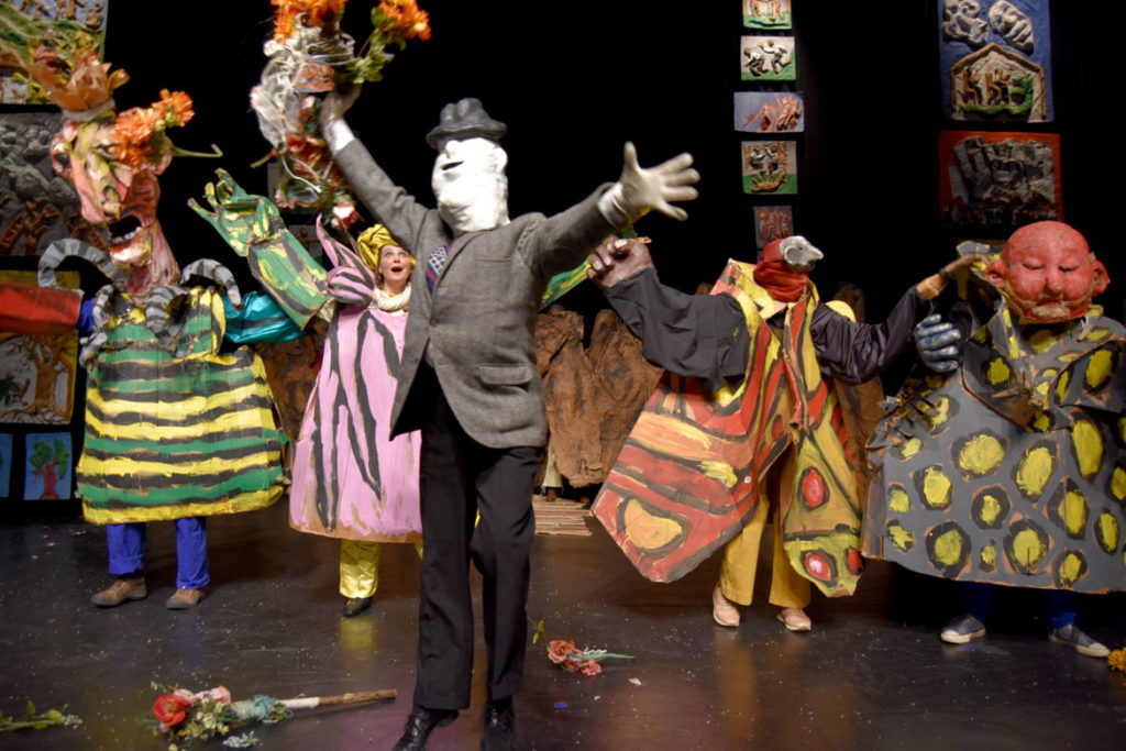 Bread and Puppet Theater performs the “Honey Let’s Go Home! Opera” at Theater for the New City, New York, Dec. 6, 2019. (Greg Cook photo)