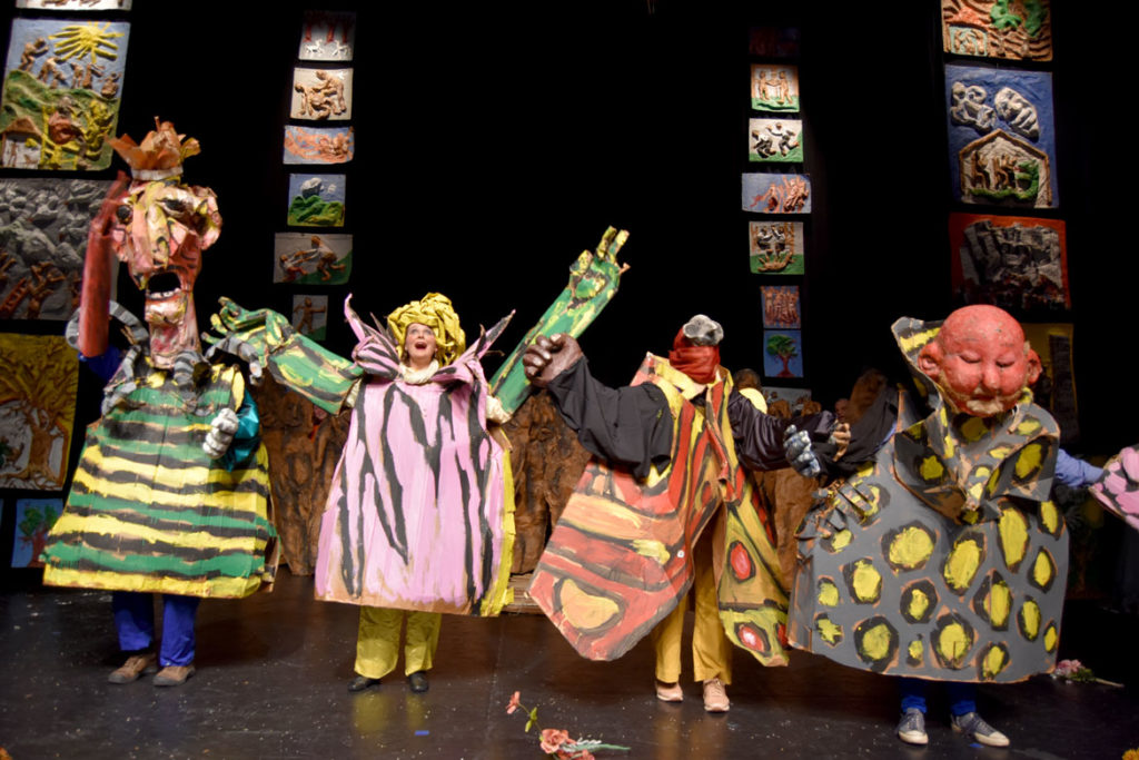 Bread and Puppet Theater performs the “Honey Let’s Go Home! Opera” at Theater for the New City, New York, Dec. 6, 2019. (Greg Cook photo)
