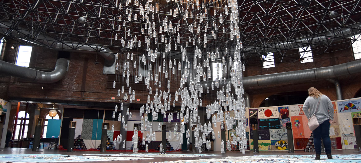"24 Hour Vigil – Day With(Out) Art -World AIDS Day" art installation at the Boston Center for the Arts Cyclorama on Tremont Street on Sunday, Dec. 1. (Greg Cook photo)