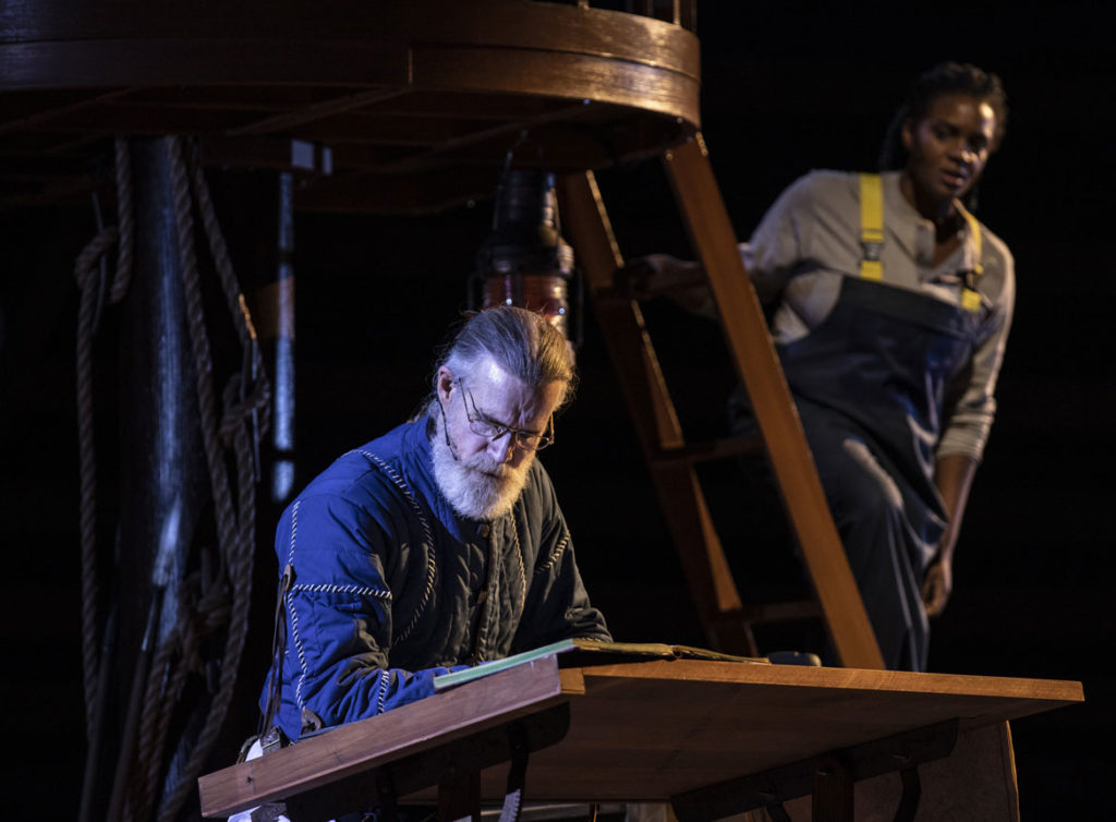 Tom Nelis (left) as Ahab and Starr Busby as Starbuck in American Repertory Theater's "Moby-Dick." (Maria Baranova photo)