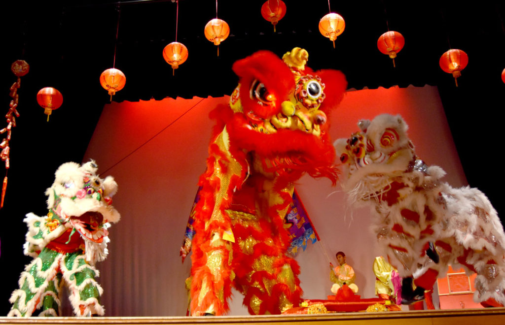 Wah Lum Kung Fu and Tai Chi Academy performed a lion dance at Chinese Culture Connection's annual Lunar New Year Celebration at Malden High School, Jan. 18, 2020. (Greg Cook photo)