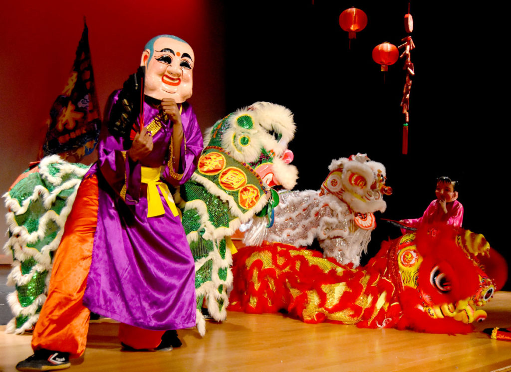 Wah Lum Kung Fu and Tai Chi Academy performed a lion dance at Chinese Culture Connection's annual Lunar New Year Celebration at Malden High School, Jan. 18, 2020. (Greg Cook photo)