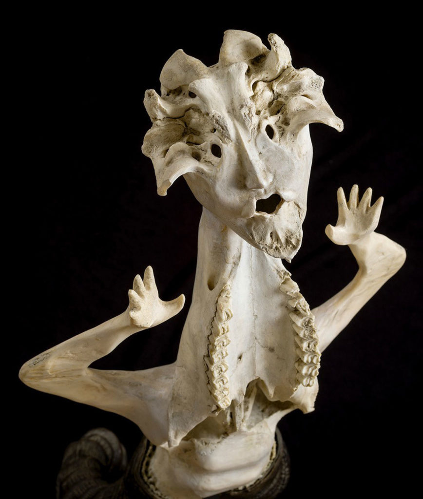 Joseph Wheelwright, "Pan," 1987, carved found bones, impala horns purchased in New York City. (Gallery Kayafas, Boston)