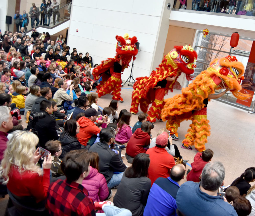 Gund Kwok Asian Women’s Lion Dance Troupe performed at the Lunar New Year Festival at Salem's Peabody Essex Museum, Jan. 25, 2020. (Greg Cook)