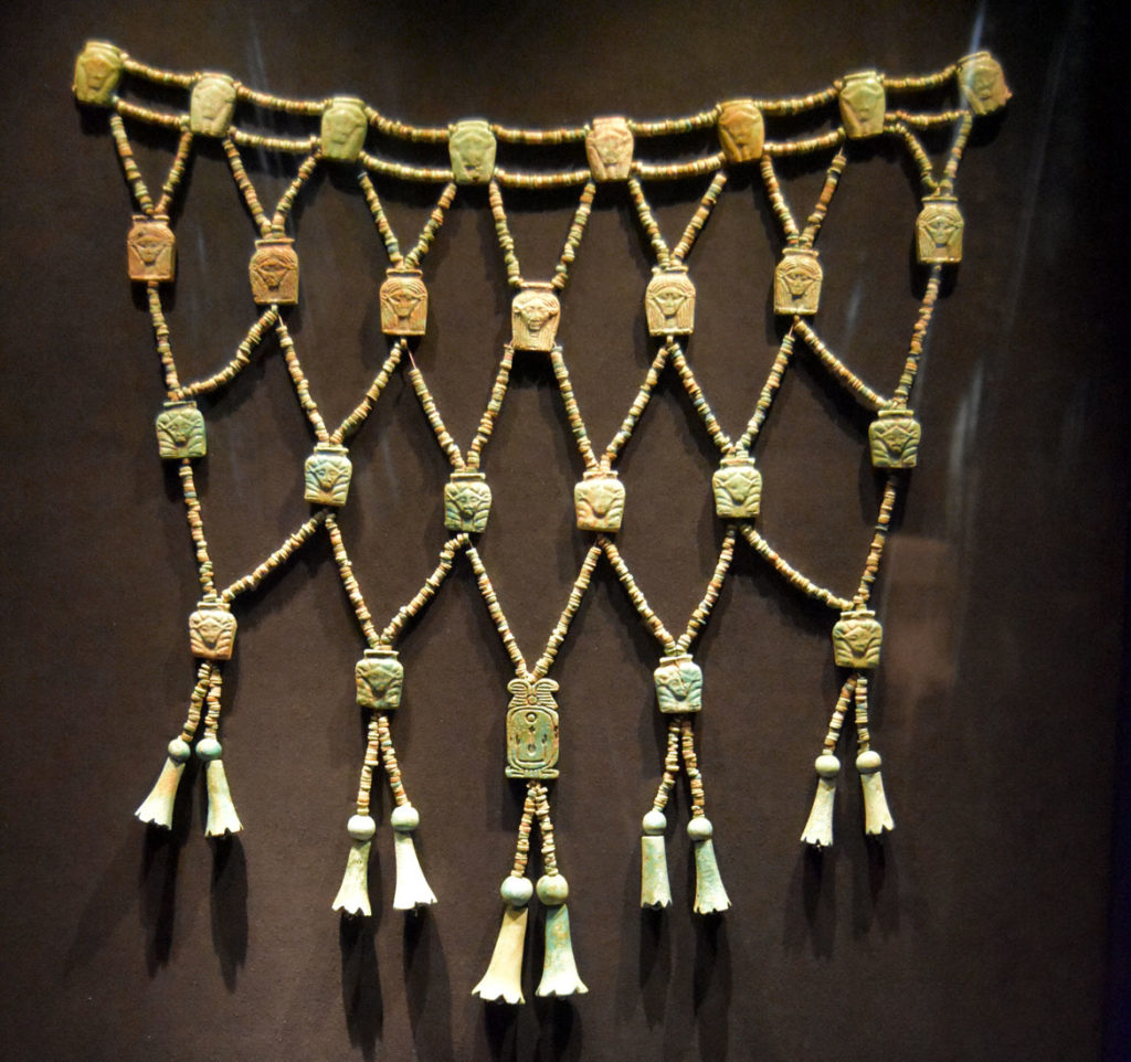 Strings of beads that adorned horses of King Shabaka, Napatan period, reigned 712-698 BCE. From “Ancient Nubia Now” at Boston’s Museum of Fine Arts, Jan. 15, 2020. (Greg Cook photo)