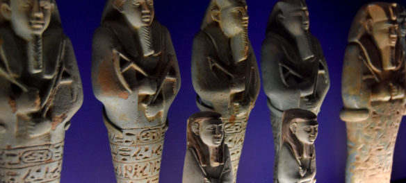 Royal Shawabites, a funerary practice adopted from the Egyptians. They were placed standing against the walls of the burial chamber, surrounding the coffin. From “Ancient Nubia Now” at Boston’s Museum of Fine Arts, Jan. 15, 2020. (Greg Cook photo)