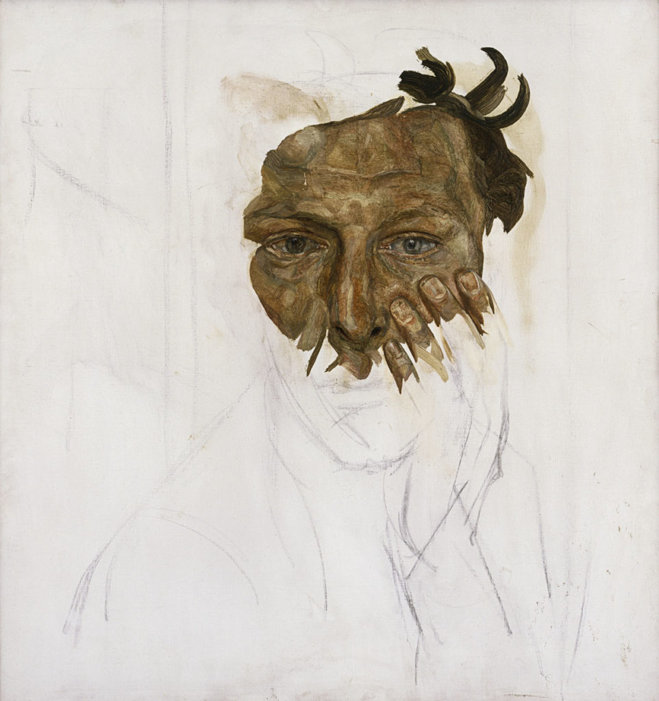 Lucian Freud, "Self-Portrait," about 1956, Oil on canvas. (Courtesy, Museum of Fine Arts, Boston)