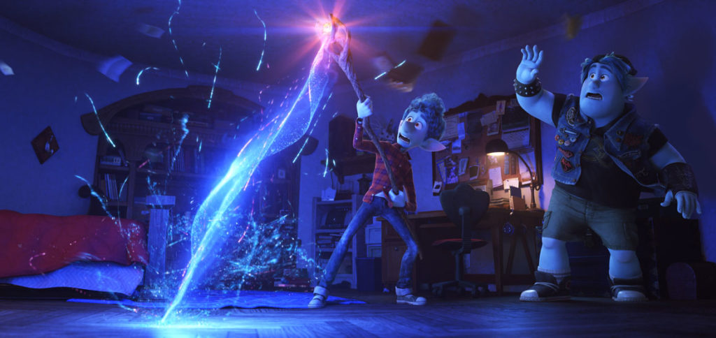 In "Onward," Ian (left) accidentally casts the spell to bring their dead father back to life for a day. (©2019 Disney/Pixar)