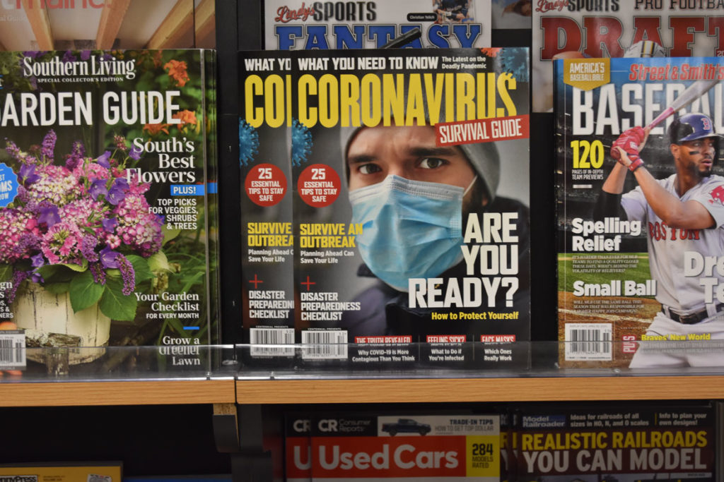 Magazines at Stop & Shop in Saugus, March 10, 2020. (Greg Cook photo)
