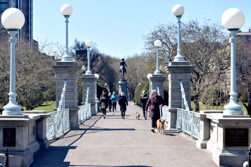 Foot Bridge at Boston Public Garden, March 22, 2020. (Greg Cook photo)