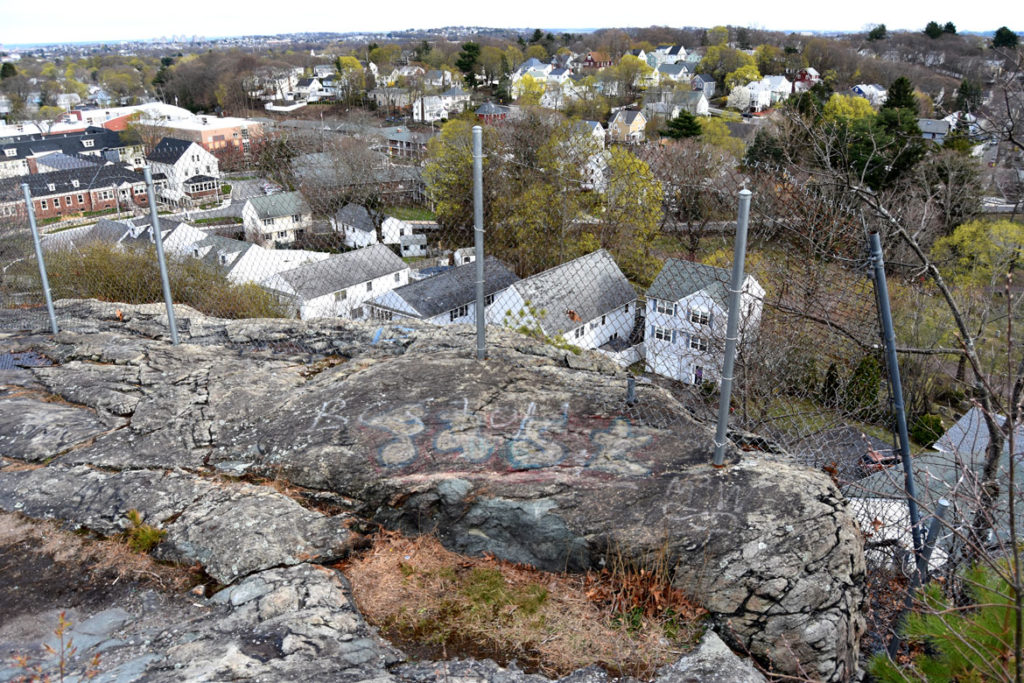 View from the top of Pine Banks Park into Malden, April 20, 2020. (Greg Cook photo)