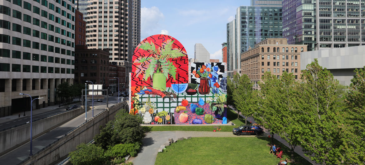 “Summer Still Life with Lobster and Fern," designed by Daniel Gordon, on the Rose Kennedy Greenway, Dewey Square, Boston, May 19, 2021. (Photo: Hayden Todd)