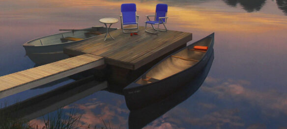 Scott Prior, "Sunrise on the Lake," oil on canvas. (Collection of the Cahoon Museum of American Art)