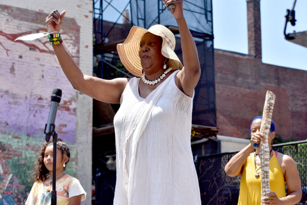 Ife Franklin's Juneteenth Celebration at Black Market Nubian Square as part of the premiere of her film "The Slave Narrative of Willie Mae," June 19, 2021. (©Greg Cook photo)