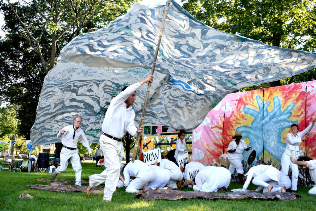 Bread and Puppet Theater's pageant performed at Cambridge Common, Sept. 4, 2021. (©Greg Cook photo)