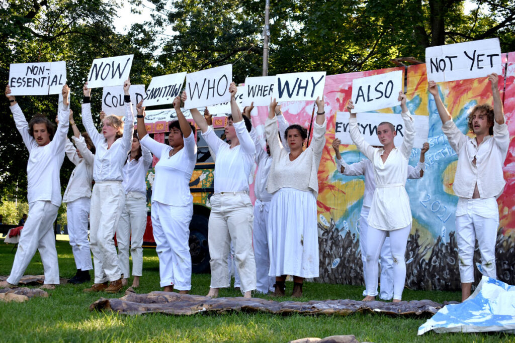 Bread and Puppet Theater's pageant performed at Cambridge Common, Sept. 4, 2021. (©Greg Cook photo)