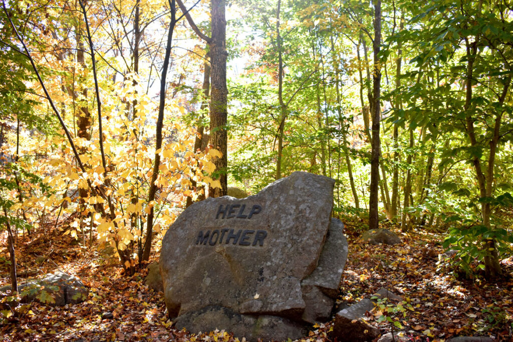 Help Mother boulder in Gloucester's Dogtown woods, Nov. 6, 2021. (©Greg Cook photo)