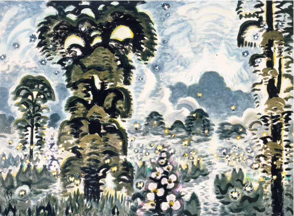Charles E. Burchfield, "Fireflies and Lightning," 1964-65, watercolor, graphite and white charcoal on paper. (Burchfield Penney Art Center)