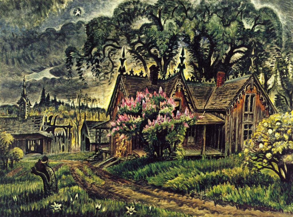 Charles E. Burchfield, "Lavender and Old Lace," 1939-47, watercolor on joined paper. (New Britain Museum of American Art)