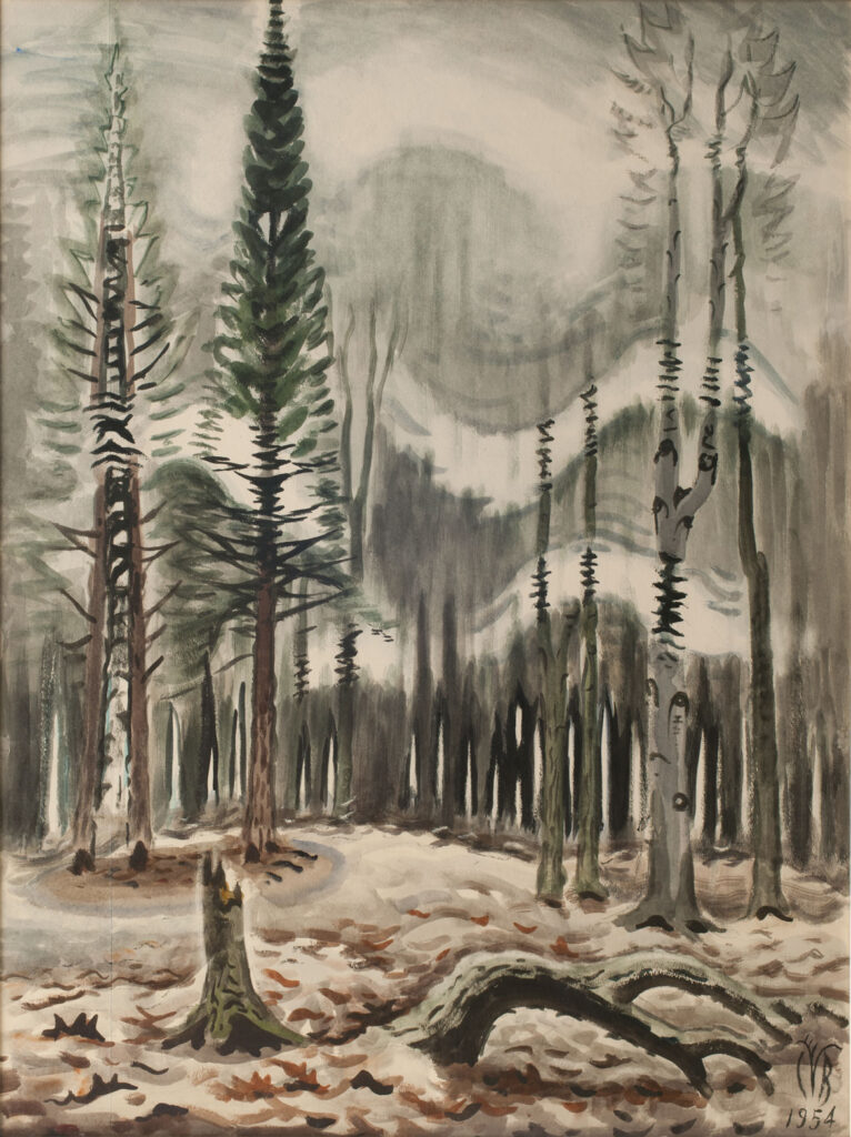 Charles E. Burchfield, "Light Coming into a Woods," 1954, watercolor on paper. (Courtesy of Nancy Burchfield)