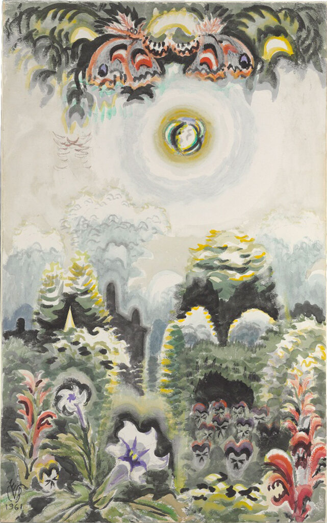 Charles E. Burchfield, "Moonlight in a Flower Garden," 1961, watercolor and charcoal on paper. (Burchfield Penney Archives)