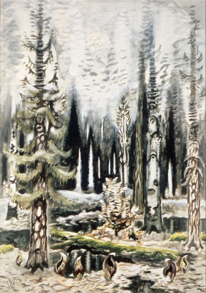 Charles E. Burchfield, "North Woods in Spring," 1951-64, watercolor and charcoal on joined paper. (Flint Institute of Arts)