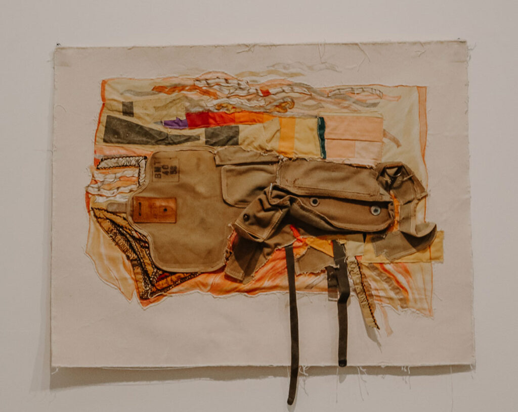 Marilyn Pappas, "Collaged Drawing with Knapsack," 1970s. (Fuller Craft Museum)