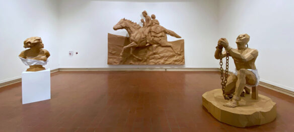 Roberto Visani, "cardboard slave kit, liberty blend," 2022, cardboard, hot glue. (Courtesy Brattleboro Museum & Art Center)