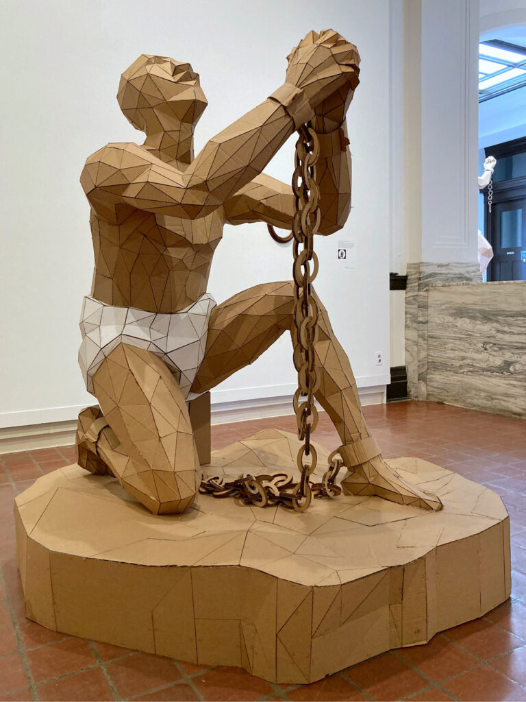 Roberto Visani, "cardboard slave kit, abolitionist blend," 2020, cardboard, hot glue. (Courtesy Brattleboro Museum & Art Center)