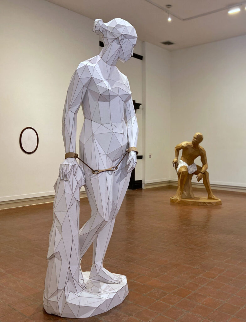 Roberto Visani, "cardboard slave kit, h powers blend," 2021, cardboard, hot glue. (Courtesy Brattleboro Museum & Art Center)