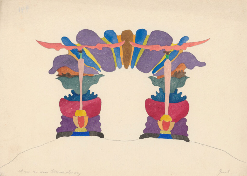 Paul Goesch, “Visionary Design for an Arch,” c. 1921, graphite and gouache.