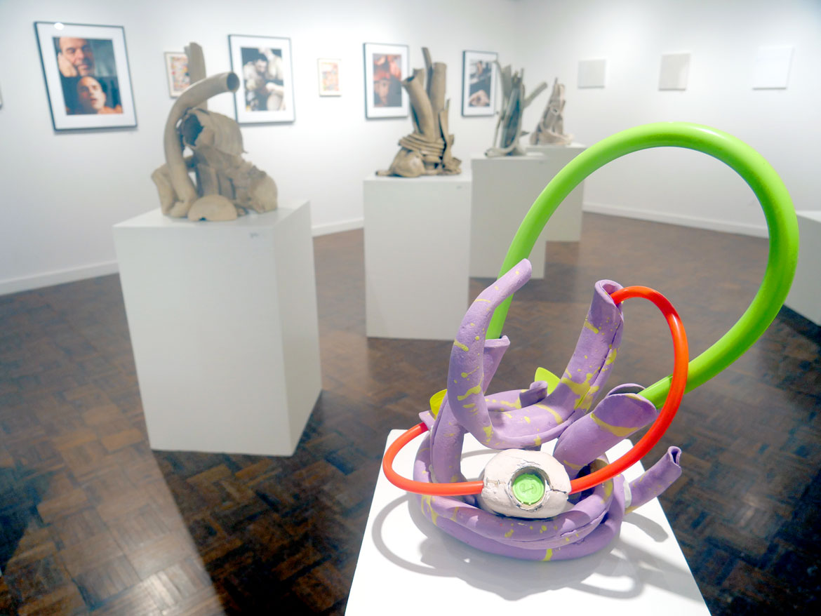 Linda Leslie Brown, "Lavender," 2022 (foreground), David McCoy sculptures in background.