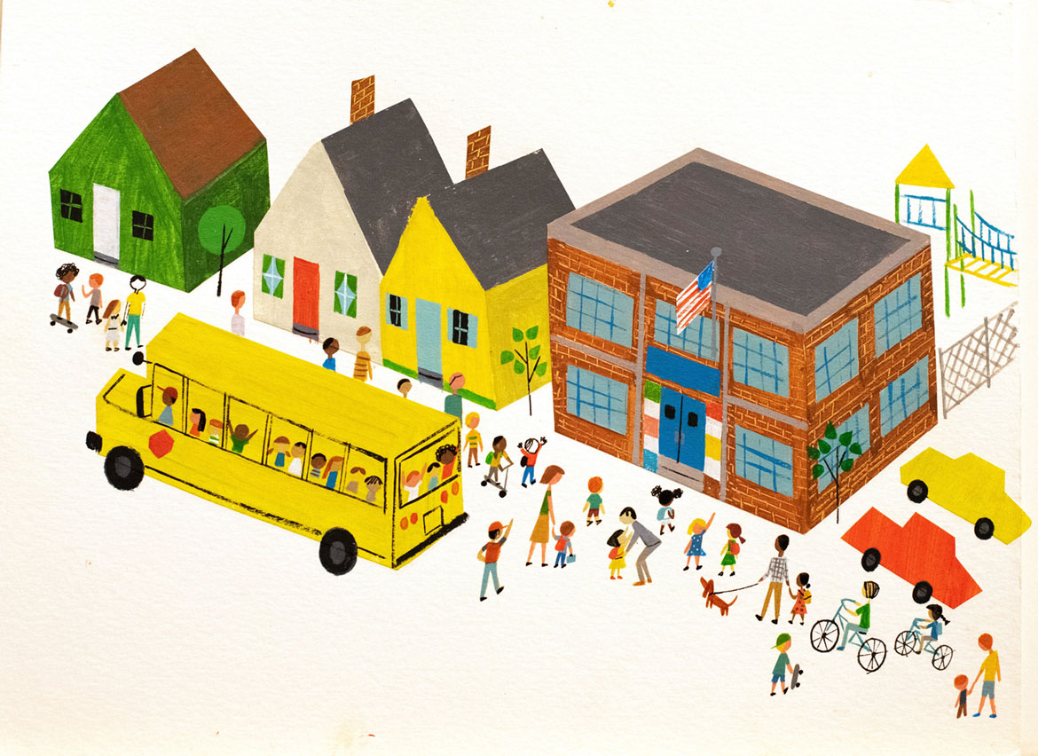 Christian Robinson, Illustration for School's First Day of School by Adam Rex (Roaring Brook Press). Collection of the artist. © 2016 Christian Robinson.