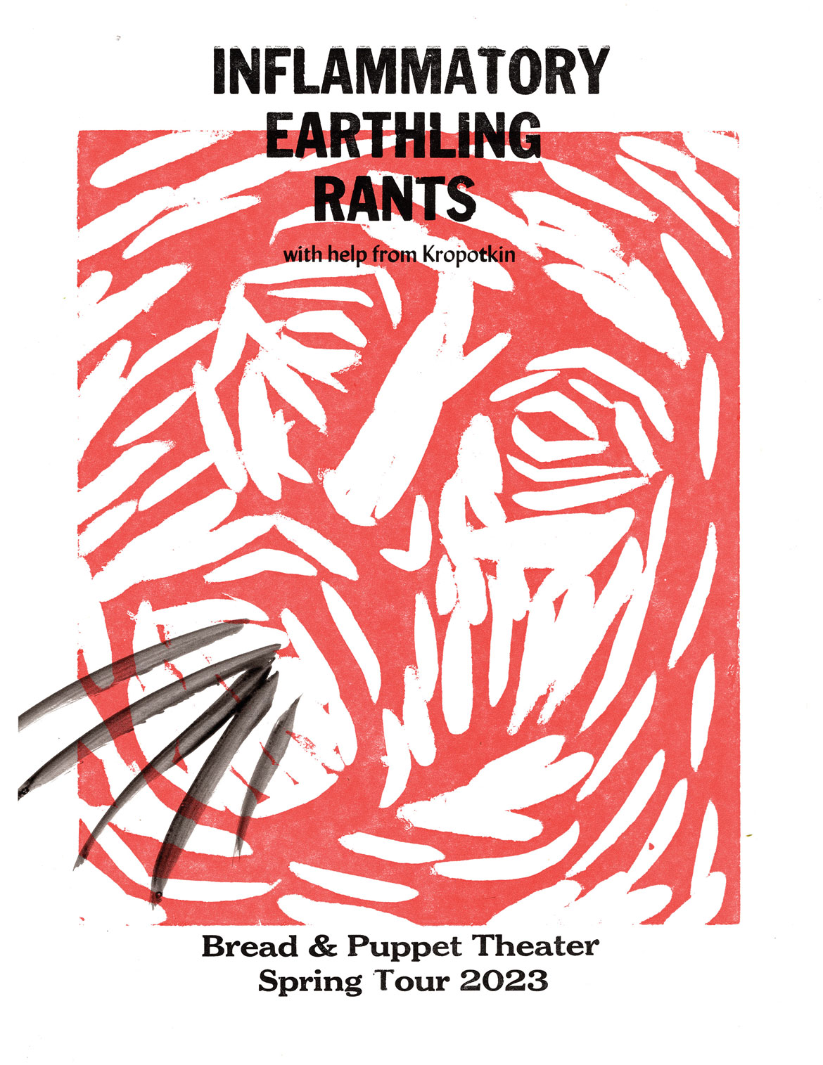 Poster for Bread and Puppet Theater's " Inflammatory Earthling Rants (with help from Kropotkin)."