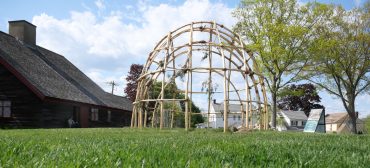 Wetu constructed by SmokeSygnals and partners for "Native Waters; Native Lands" at the Cape Ann Museum Green, Gloucester, May 12, 2023. (©Greg Cook photo)