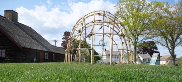 Wetu constructed by SmokeSygnals and partners for "Native Waters; Native Lands" at the Cape Ann Museum Green, Gloucester, May 12, 2023. (©Greg Cook photo)