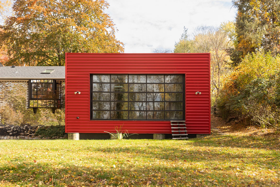 Exterior of art “staging space” and gallery at back of Martin Prekop's Mirror House, Pittsburgh. (Sotheby's International Realty)