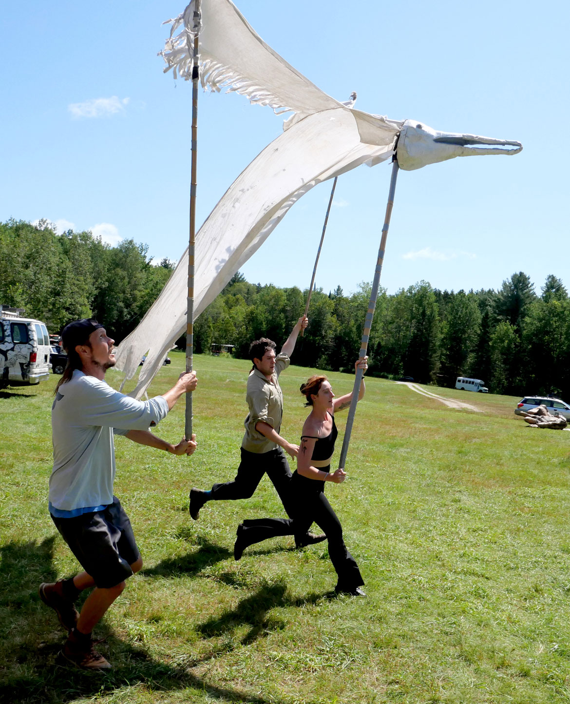 Bread and Puppet Theater rehearsing "The Heart of the Matter" Circus, Glover, Vermont, Sunday, July 30, 2023. (©Greg Cook photo)