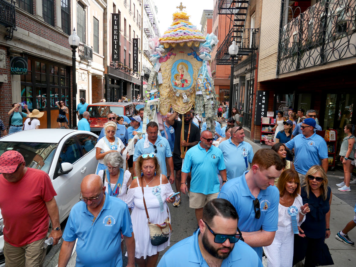 Procession during the annual Feast of the Madonna Della Cava in Boston's North End, Aug. 13, 2023. (©Greg Cook photo)