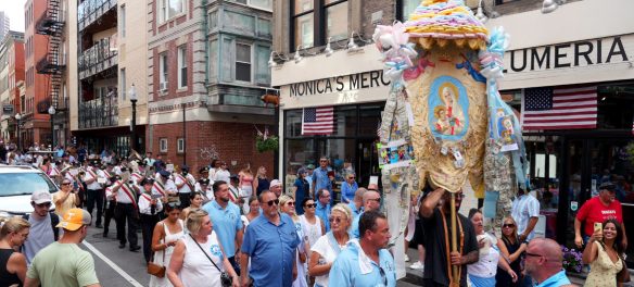 Procession during the annual Feast of the Madonna Della Cava in Boston's North End, Aug. 13, 2023. (©Greg Cook photo)