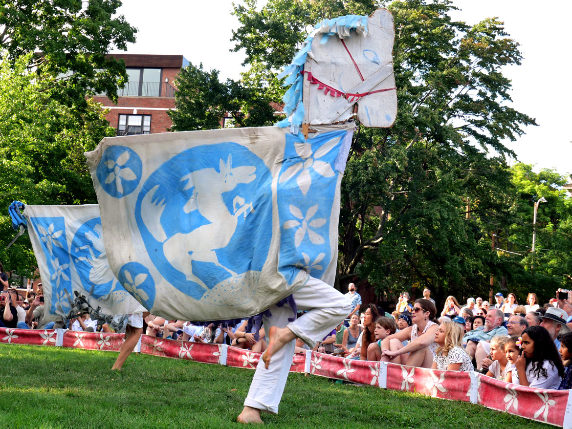 Bread and Puppet Theater performs "The Heart of the Matter Circus" at Cambridge Common, Sept. 2, 2023. (©Greg Cook photo)