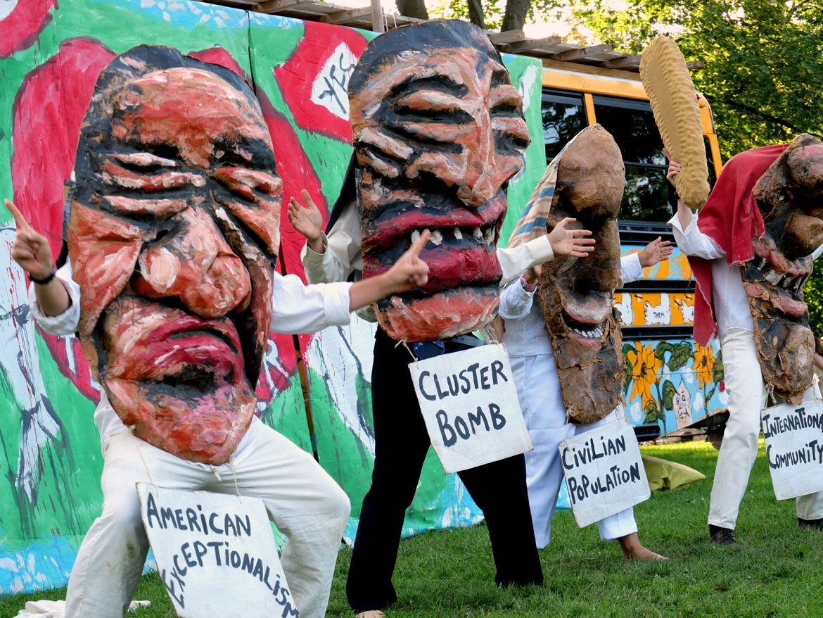Bread and Puppet Theater performs "The Heart of the Matter Circus" at Cambridge Common, Sept. 2, 2023. (©Greg Cook photo)