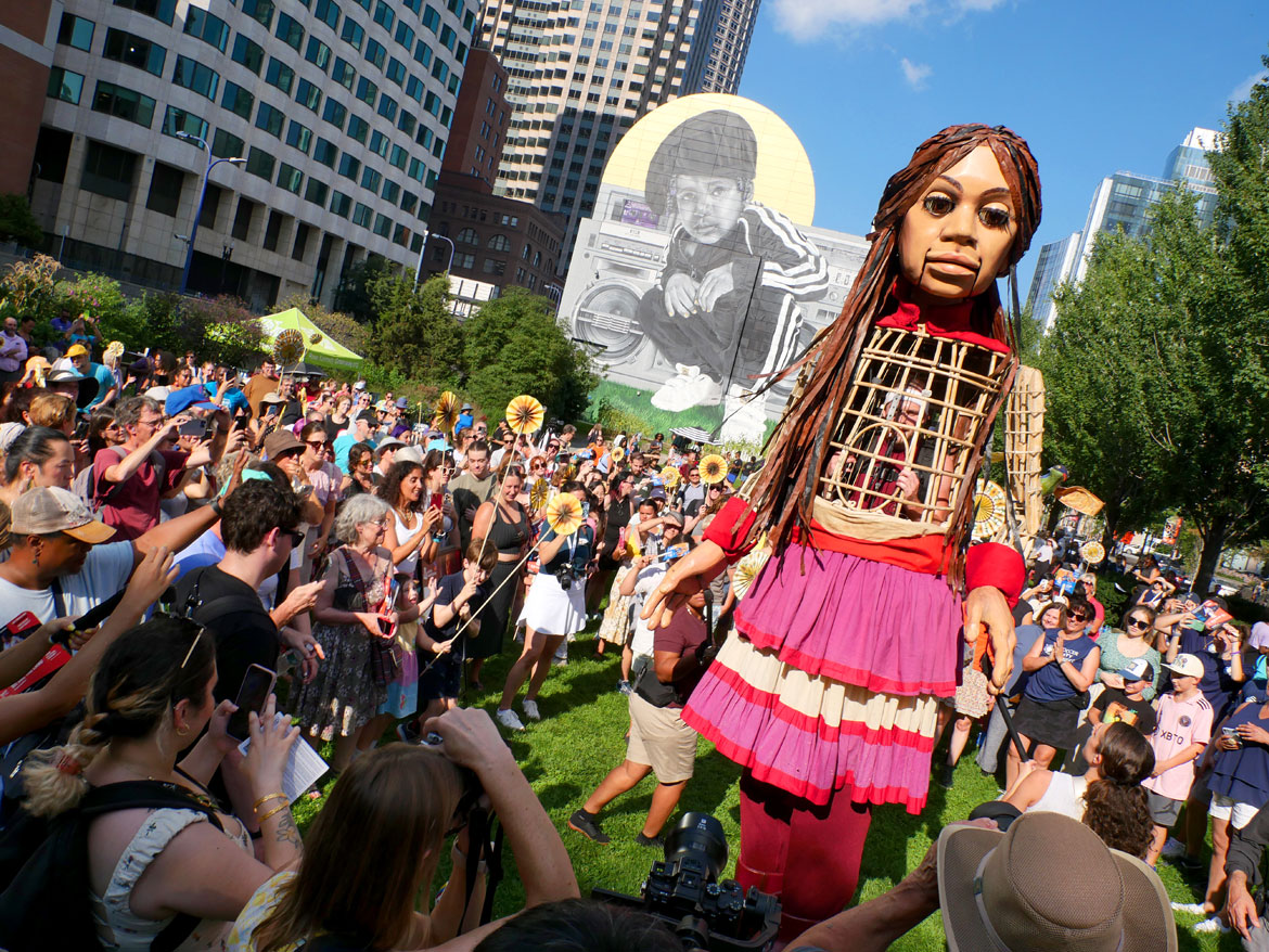 Little Amal at Dewey Square, Boston, Sept. 7, 2023. (©Greg Cook photo)